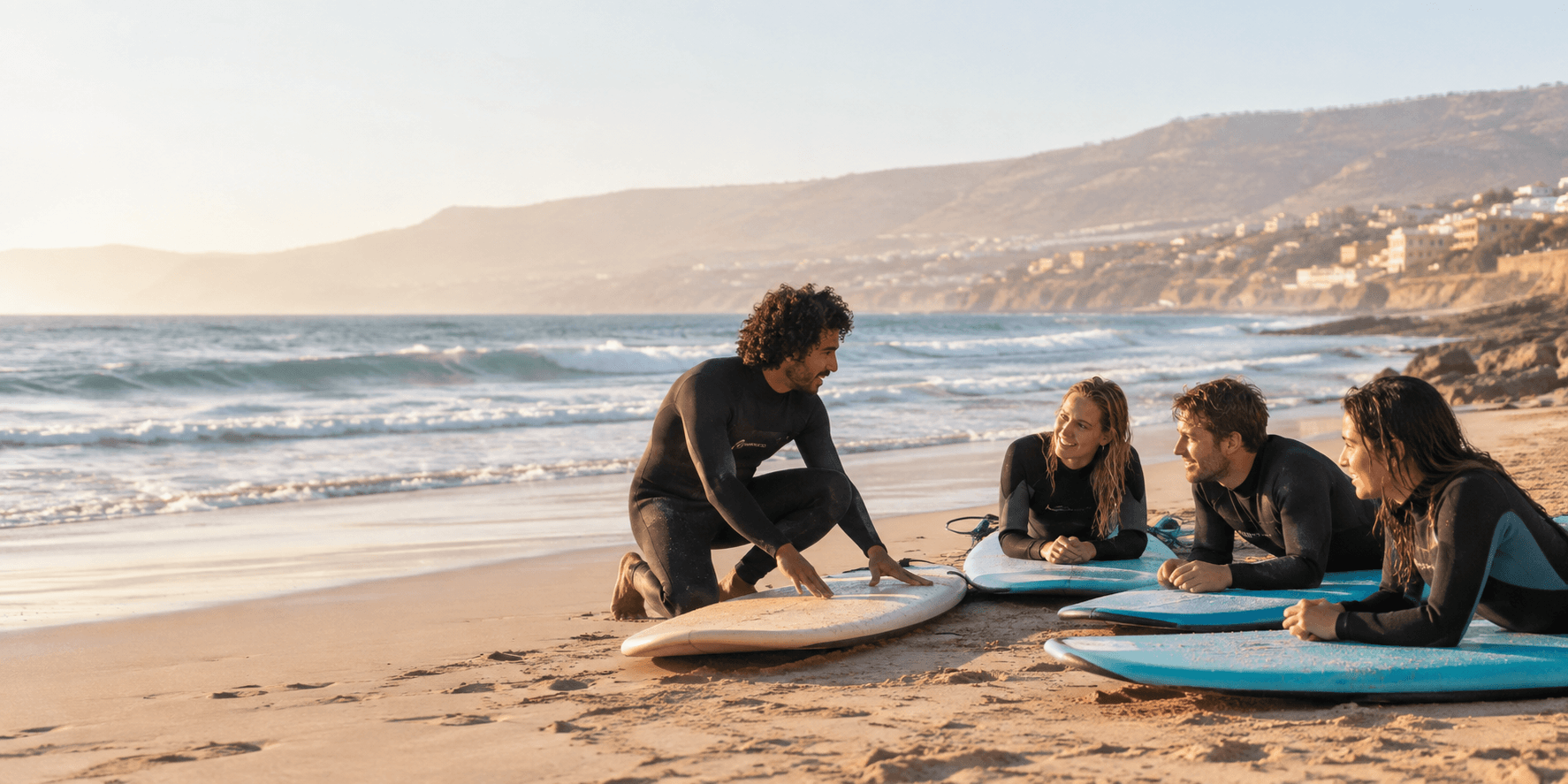 A surf lesson with Vibeline guests on the coast of Tamraght